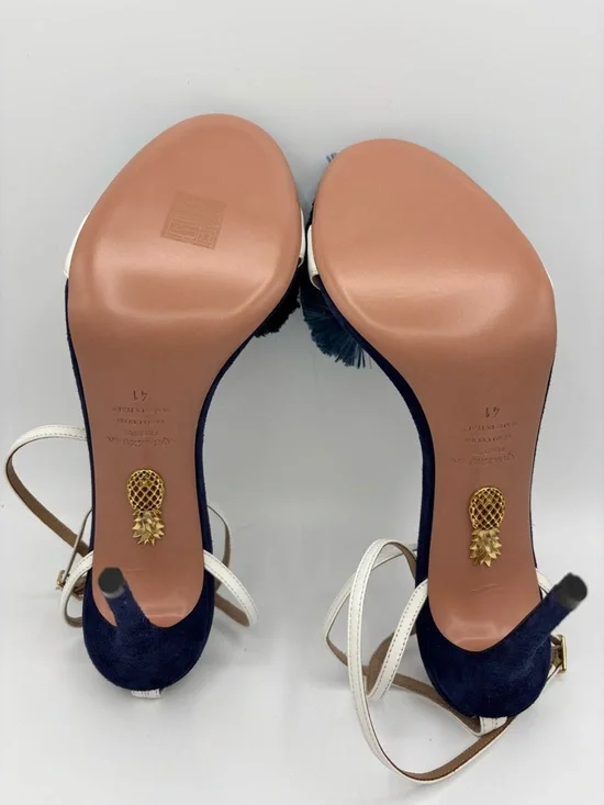 Aquazzura Wild Thing Bow Fringed Sandal Heels in Blue Suede - Picture 4 of 4